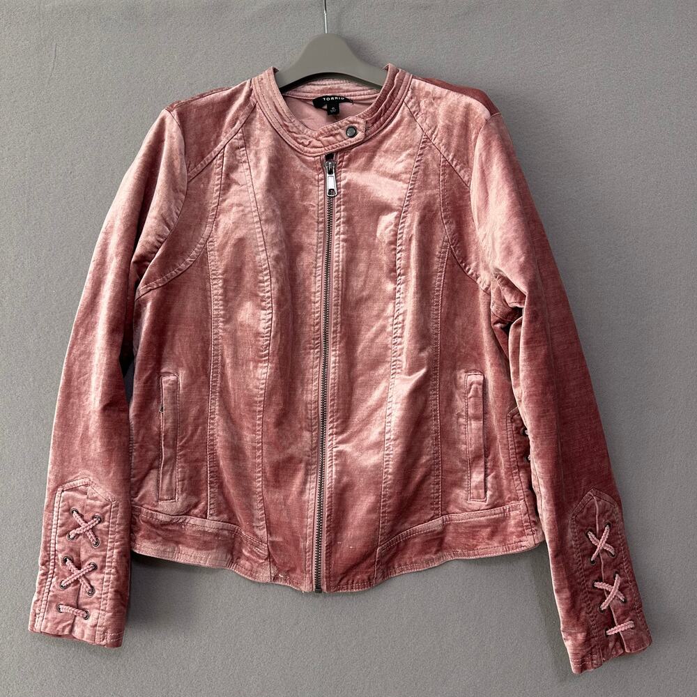Pink Velvet Long Sleeve Sleeve Moto Jacket Torrid Size 0 / Large Y2K